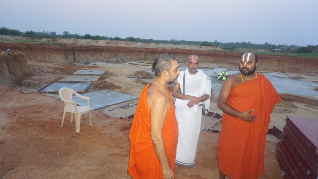 HH Swamiji is reviewing Bhadravedi design at Statue of Equality site