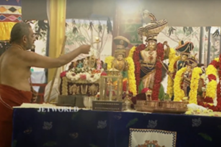 Lord Rama accepting morning prayers in yaga sala