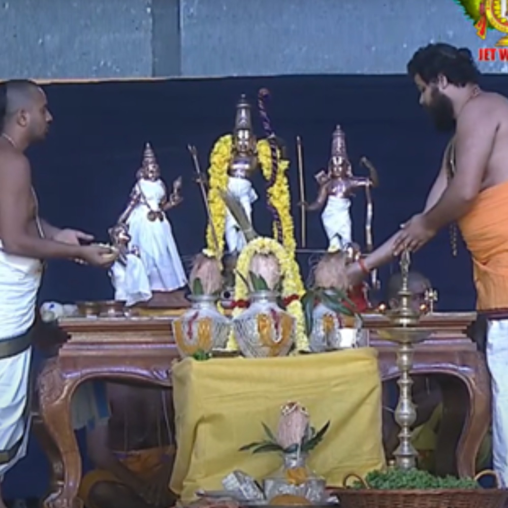 Lord Ramachandra of Divya Saketam also accepting Thirumanjanam service along with 18 Divya desa Perumals