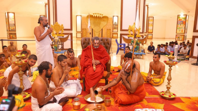 The staff of the Statue of Equality performed Pada Puja to HH Sri Chinna Jeeyar Swamiji on the sacred occasion of Chaturmasya Deeksha